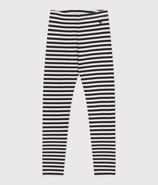 Legging en tubique enfant fille bleu SMOKING/blanc MARSHMALLOW