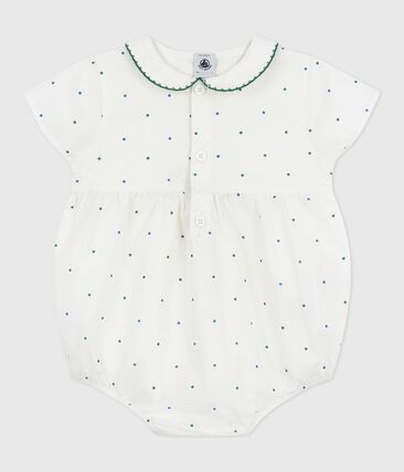 Barboteuse bébé en coton manches courtes à col, imprimé à pois