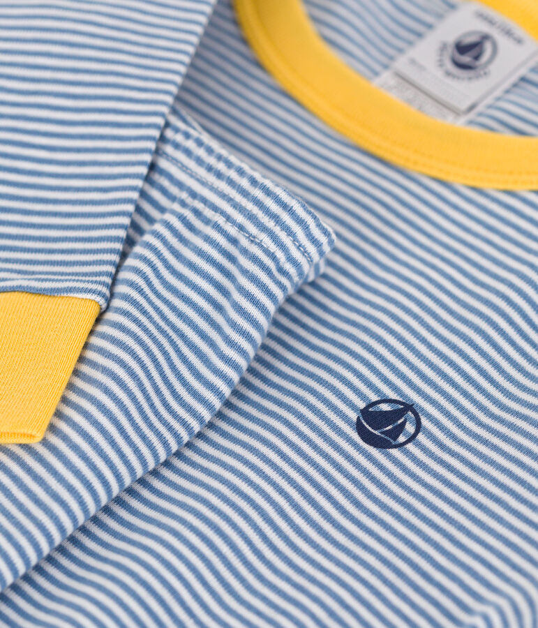 Pyjama ajust&eacute; en coton ray&eacute; enfant bleu BEACH/ MARSHMALLOW