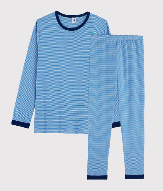 Pyjama milleraies mixte en côte bleu RUISSEAU/blanc MARSHMALLOW