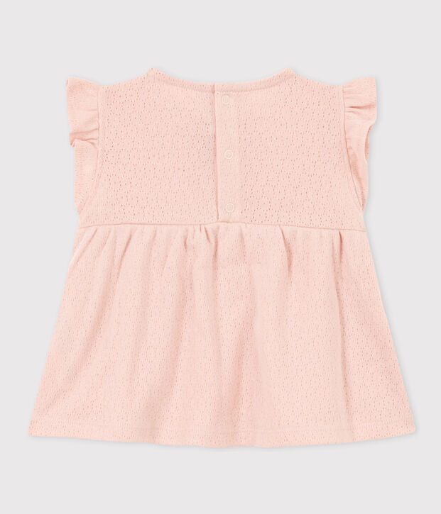 Blouse b&eacute;b&eacute; sans manche en maille ajour&eacute;e rose