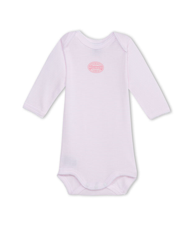 Body b&eacute;b&eacute; fille manches longues &agrave; milleraies rose/blanc