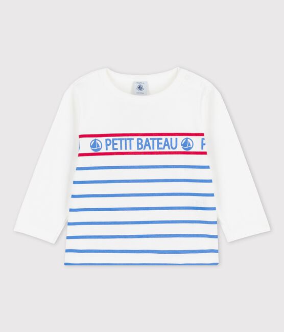 Tee-shirt manches longues en jersey bébé blanc MARSHMALLOW/bleu BRASIER