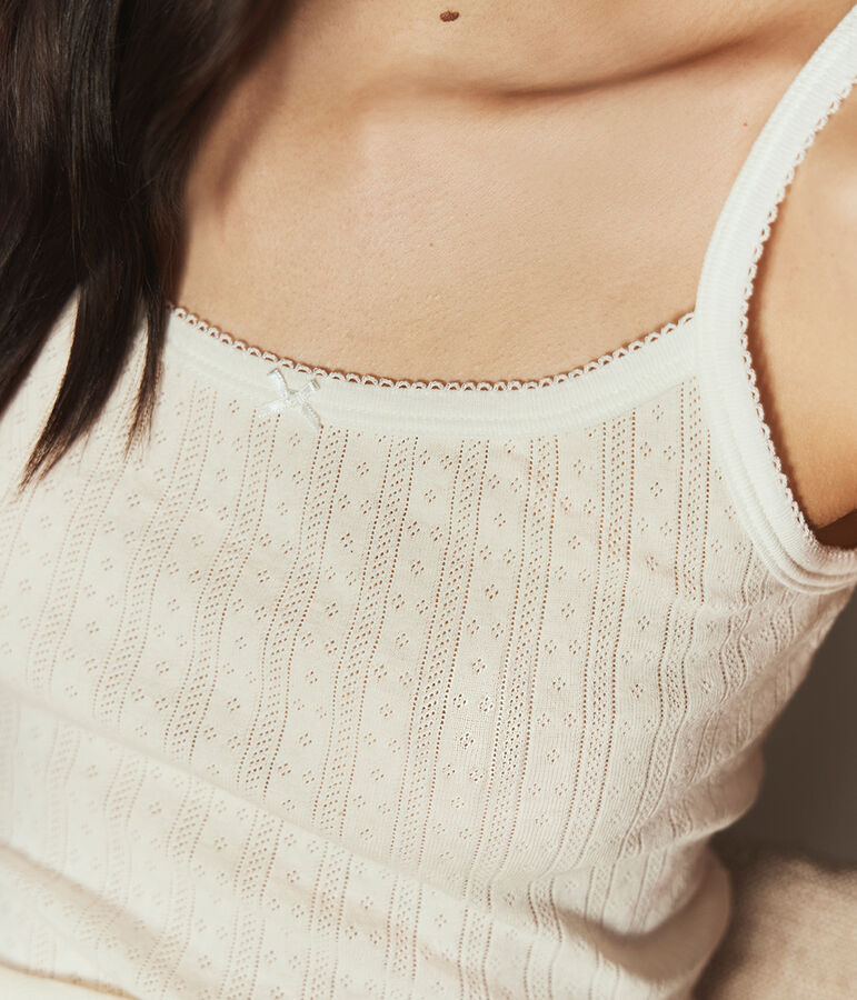 Chemise &agrave; bretelles femme en coton ajour&eacute; &eacute;cru