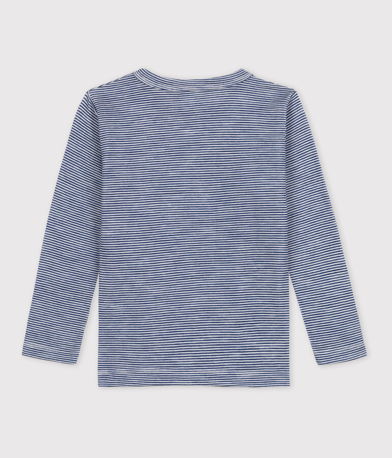 Tee-shirt manches longues milleraies petite fille/petit gar&ccedil;on  en laine et coton bleu/blanc