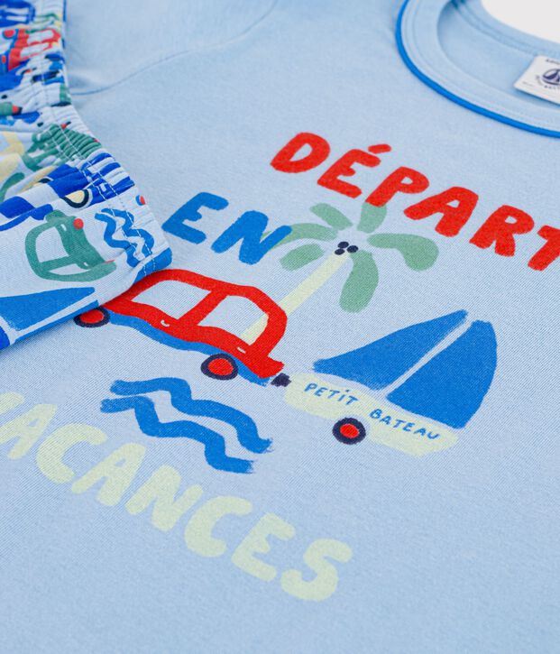 Pyjama short enfant en coton imprim&eacute; voitures bleu/multicouleur