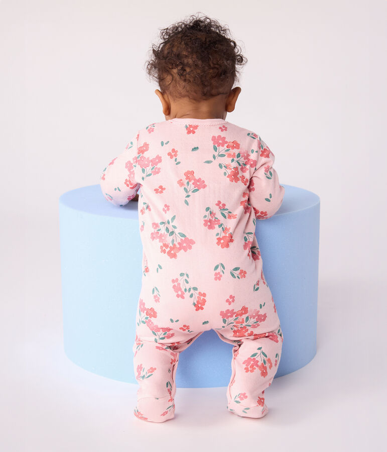 Pyjama b&eacute;b&eacute; en tubique imprim&eacute; fleuri rose JOLI/blanc MULTICO