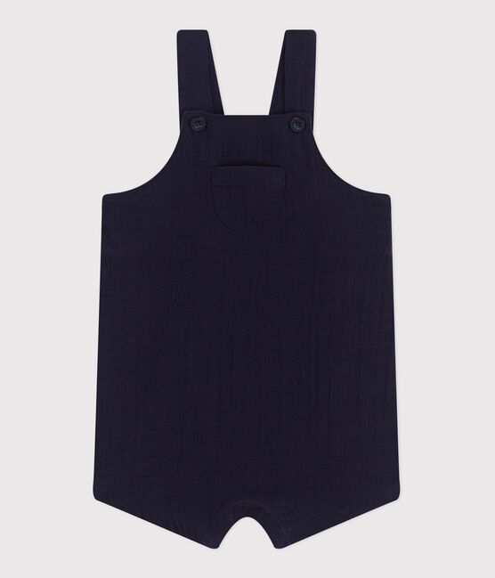 Salopette bébé en gaze de coton jambes courtes, unie bleu SMOKING