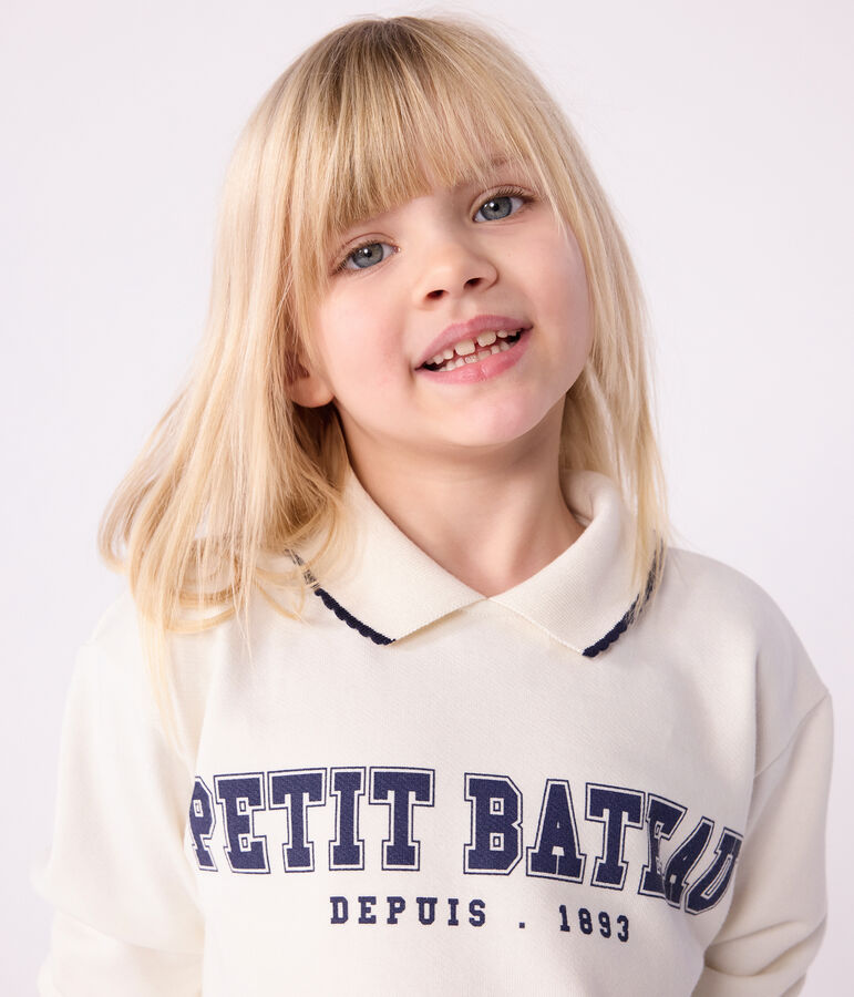 Sweatshirt enfant en coton imprim&eacute; &eacute;cru MILK