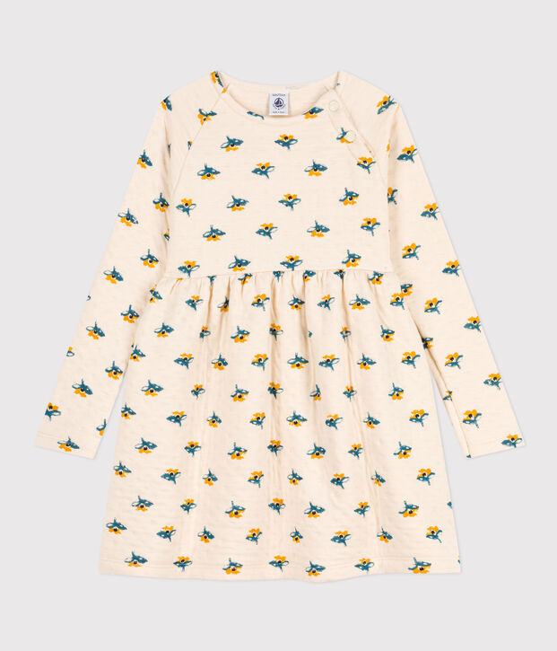 Robe manches longues en tubique imprim&eacute; enfant fille &eacute;cru/multicouleur