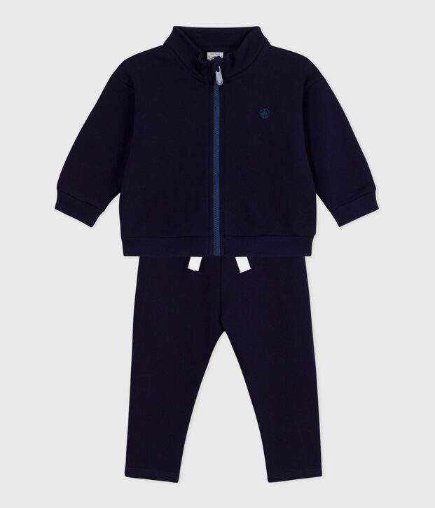 Ensemble sweatshirt et pantalon b&eacute;b&eacute; en coton uni bleu marine
