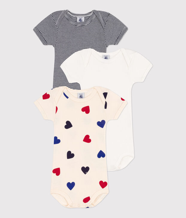 Lot de 3 bodies manches courtes coeurs en coton multicouleur