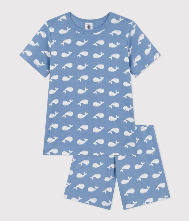 Pyjama short imprim&eacute; baleine en coton enfant bleu/blanc