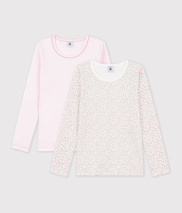 Lot de tee-shirts enfant en coton manches longues &agrave; fleurs multicouleur