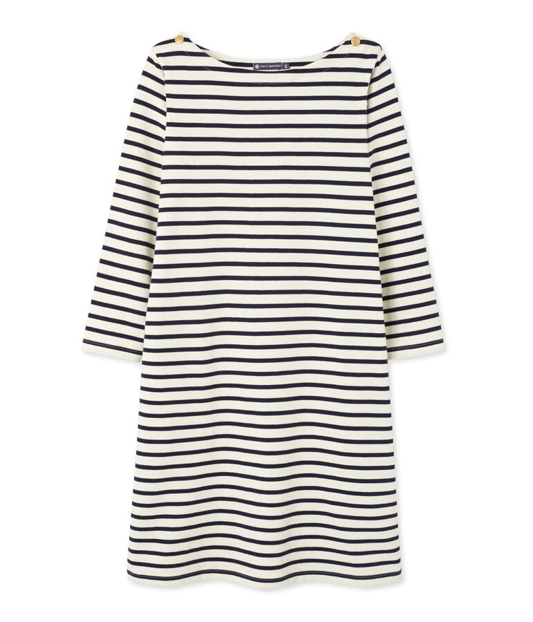 Robe marini&egrave;re femme en jersey lourd blanc/bleu