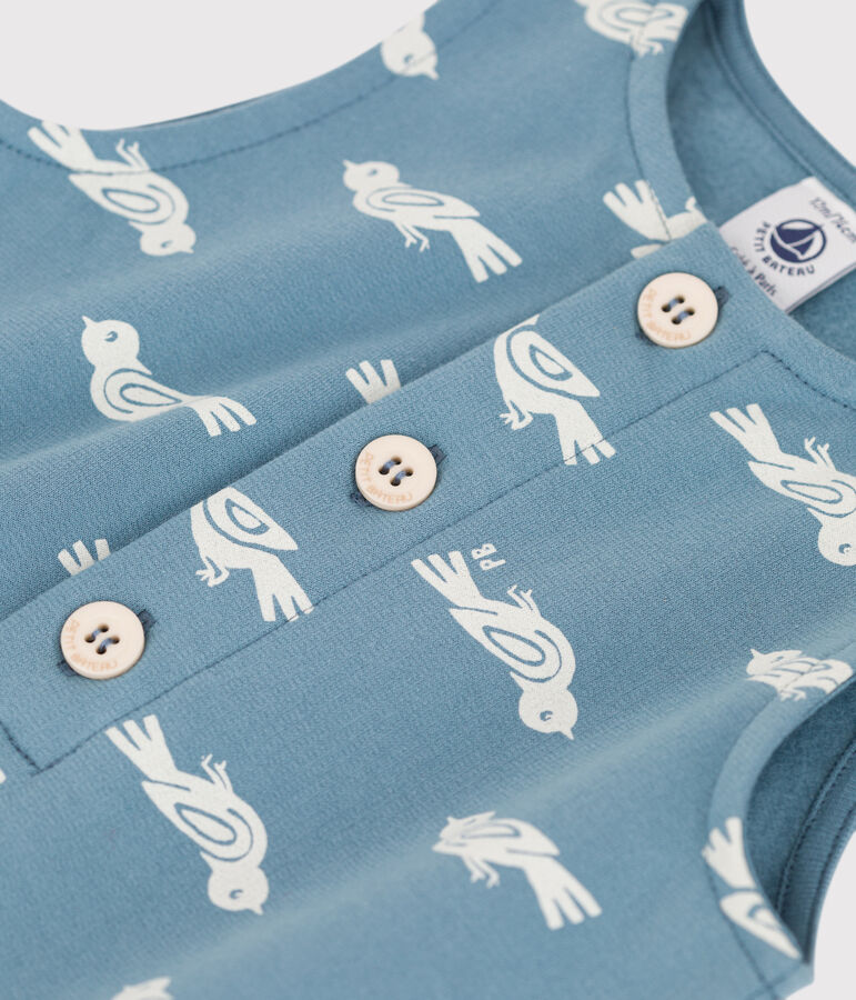 Combinaison longue b&eacute;b&eacute; imprim&eacute;e en molleton bleu ROVER/blanc MARSHMALLOW