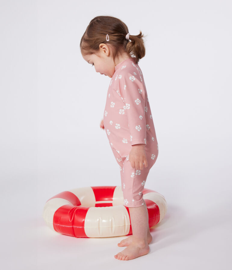Combinaison anti UV b&eacute;b&eacute;, imprim&eacute;e &agrave; fleurs rose CHARME/blanc MARSHMALLOW