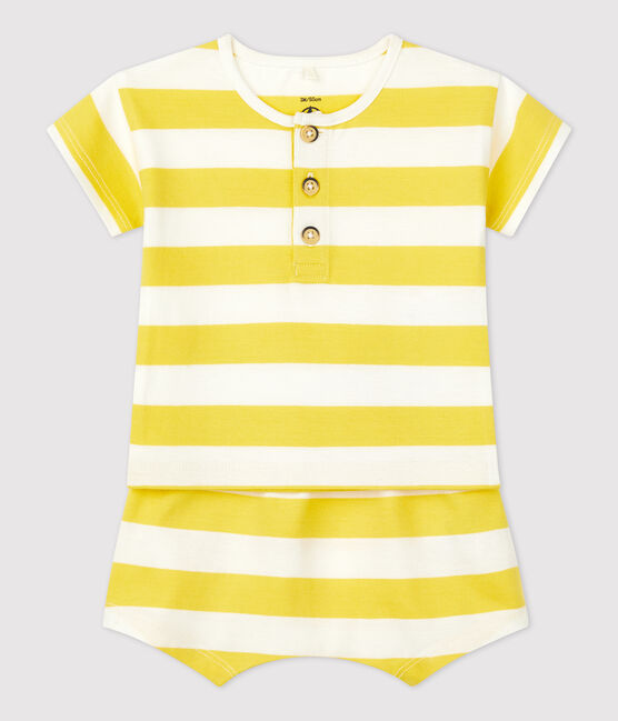 Ensemble 2 pièces rayé en jersey bébé jaune ORGE/blanc MARSHMALLOW