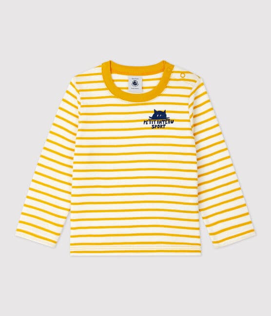 Tee-shirt rayé en coton bébé blanc MARSHMALLOW/jaune BOUDOR