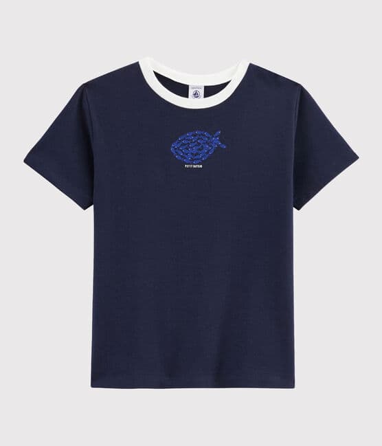 Tee-shirt enfant garcon bleu SMOKING/blanc MARSHMALLOW