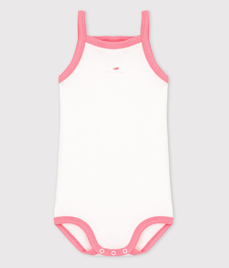 Body &agrave; bretelles b&eacute;b&eacute; fille blanc/rose