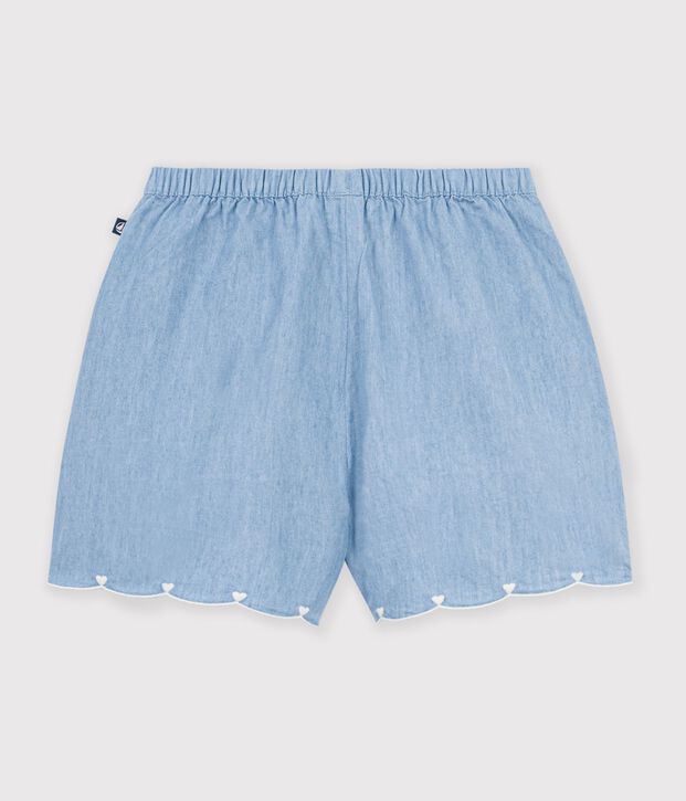 Short enfant en coton uni bleu