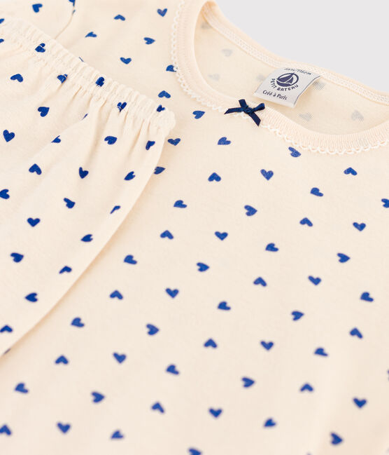 Pyjama manches courtes cœur petite fille en coton blanc AVALANCHE/ NEWBLEU