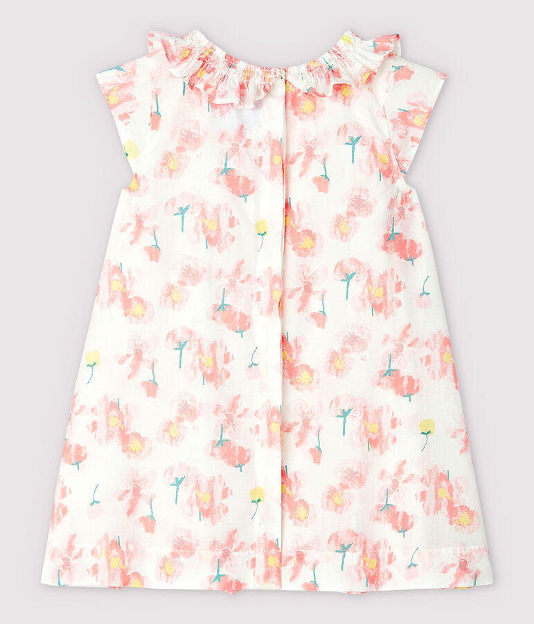 Robe manches courtes en popeline b&eacute;b&eacute; fille blanc MARSHMALLOW/blanc MULTICO