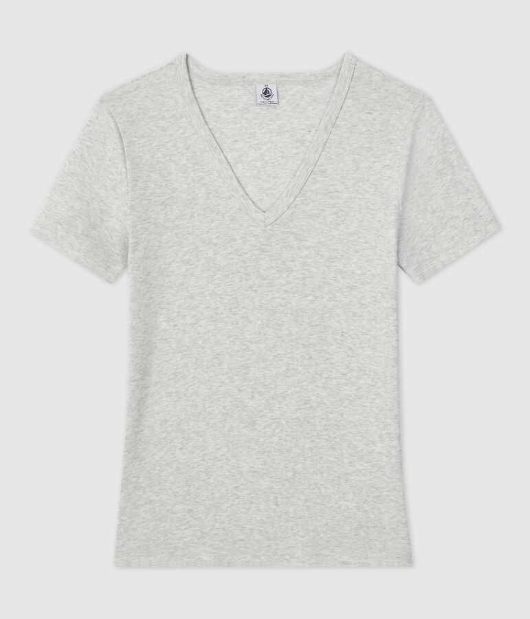 Tee-shirt L'ICONIQUE col V en coton Femme gris