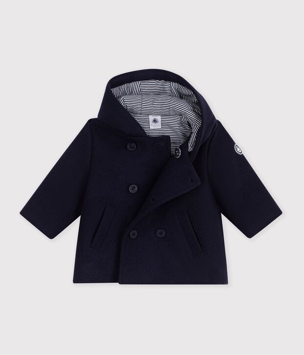 Caban b&eacute;b&eacute; en drap de laine uni bleu marine