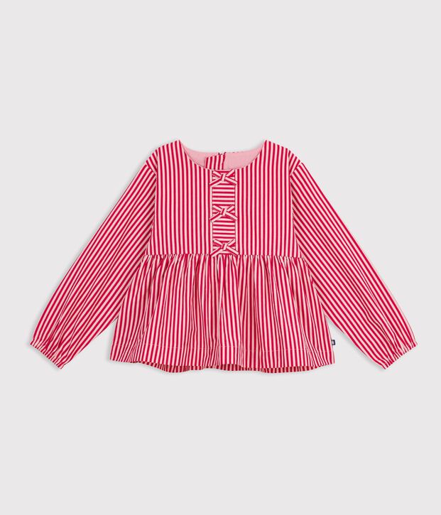 Blouse enfant en coton manches longues &agrave; rayures rose/rose