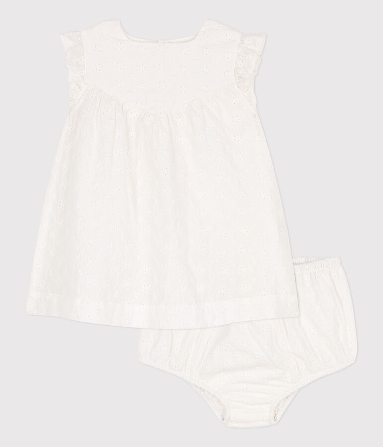 Robe b&eacute;b&eacute; avec bloomer en broderie anglaise blanc MARSHMALLOW