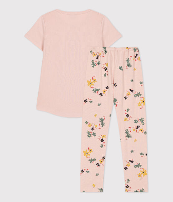 Pyjama manches courtes fleur petite fille en coton rose SALINE/blanc MULTICO