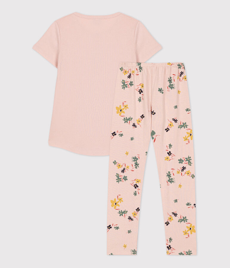Pyjama manches courtes fleur petite fille en coton rose/multicouleur