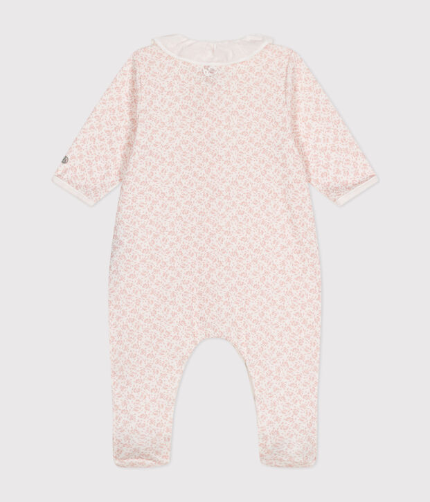 Pyjama imprim&eacute; fleurs en coton b&eacute;b&eacute; blanc/rose