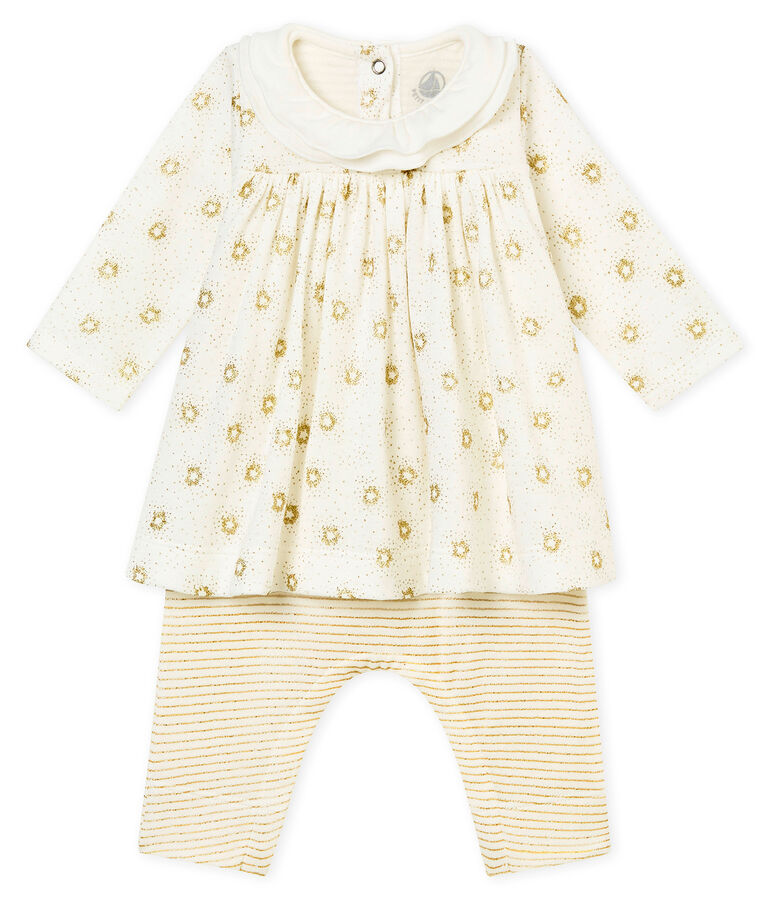 Robe legging b&eacute;b&eacute; fille blanc MARSHMALLOW/jaune DORE