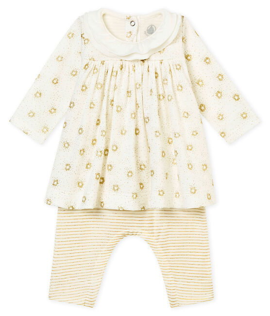 Robe legging bébé fille blanc MARSHMALLOW/jaune DORE