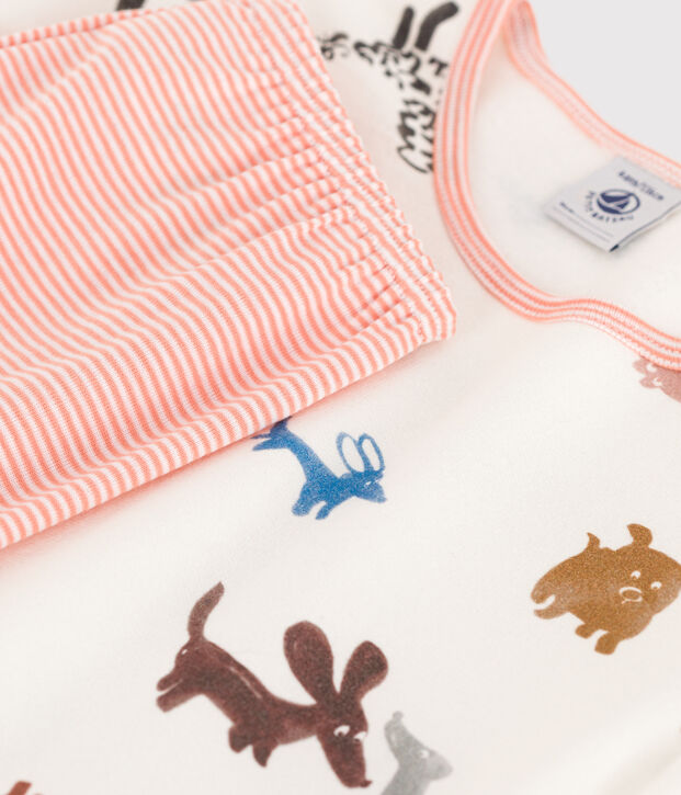 Chemise de nuit chien petite fille en molleton blanc/multicouleur