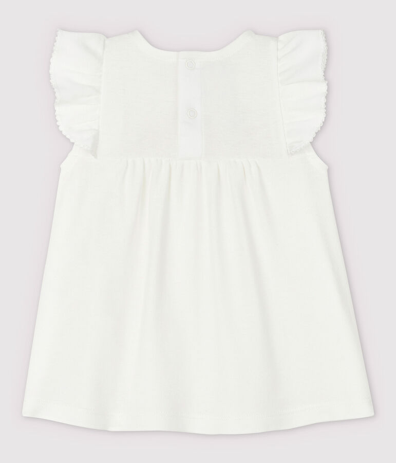 Blouse manches courtes en coton b&eacute;b&eacute; fille blanc MARSHMALLOW