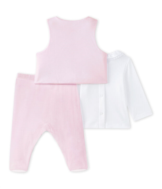 Ensemble b&eacute;b&eacute; fille 3 pi&egrave;ces blanc/rose