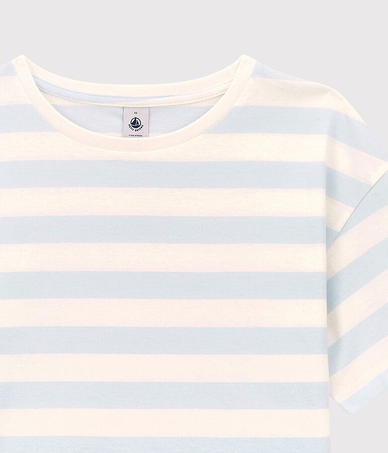 TEE-SHIRT LE BOXY en coton Femme bleu/blanc