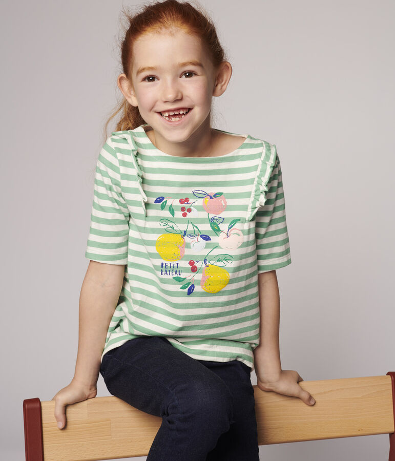 Tee-shirt manches courtes en jersey enfant fille vert/blanc