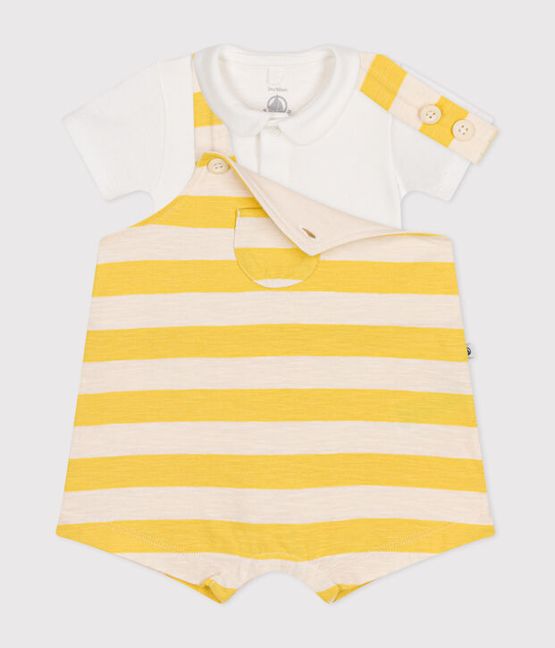 Ensemble salopette en jersey flamm&eacute; b&eacute;b&eacute; jaune/&eacute;cru
