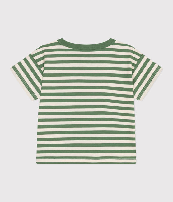 T-shirt bébé en coton à manches courtes rayé vert PALMERAIE/ AVALANCHE