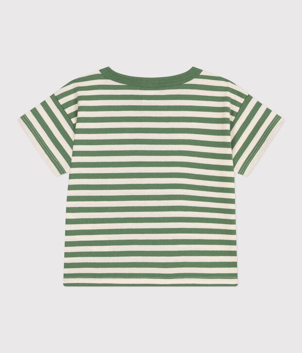 T-shirt b&eacute;b&eacute; en coton &agrave; manches courtes ray&eacute; vert/&eacute;cru