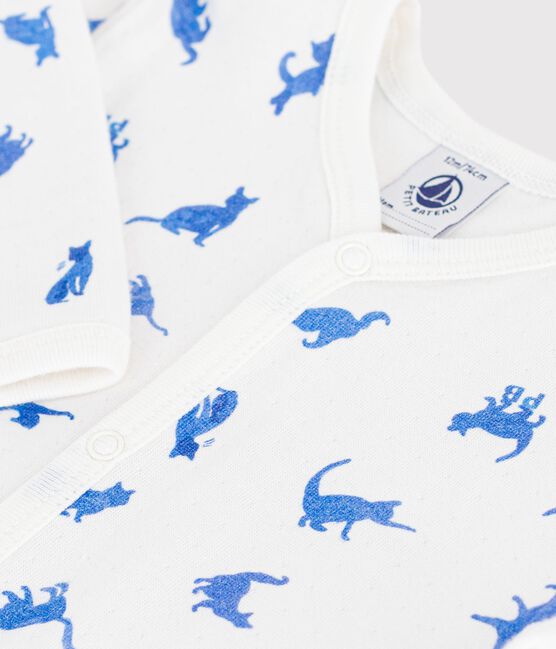 Pyjama bébé en tubique imprimé chat blanc MARSHMALLOW/ CREPUSCULE