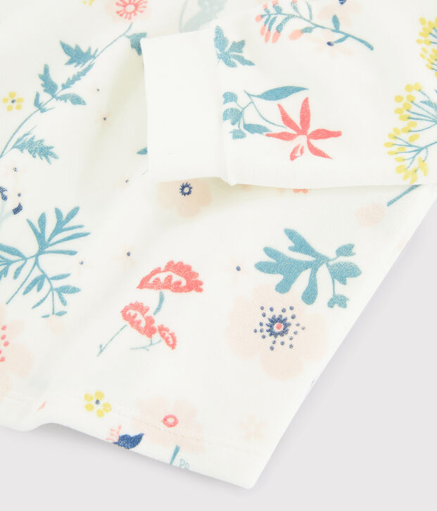Chemise de nuit &agrave; fleurs en velours petite fille avec legging blanc/multicouleur