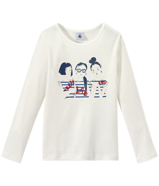 Tshirt fille manches longues s&eacute;rigraphi&eacute; blanc