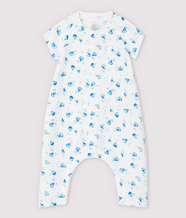 Combinaison longue bateau b&eacute;b&eacute; en tissu couche en coton biologique blanc/multicouleur