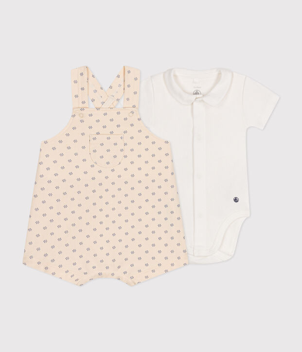 Ensemble salopette en molleton l&eacute;ger b&eacute;b&eacute; &eacute;cru/multicouleur